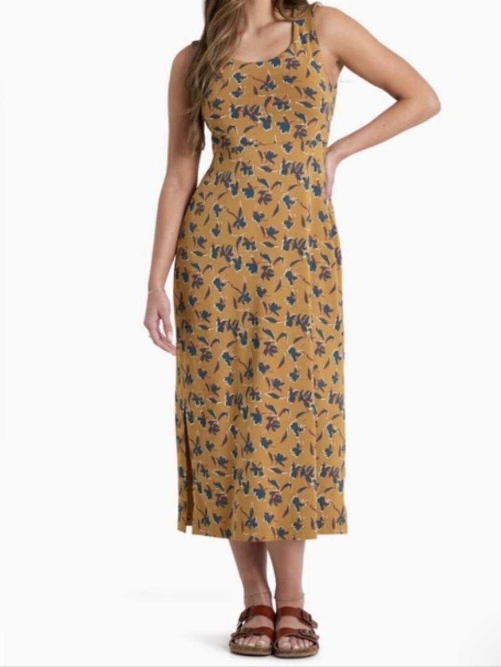 Kuhl Lyra Mustard Floral Midi Dress-Cross Back-Tuscan Sun Print...Size:L